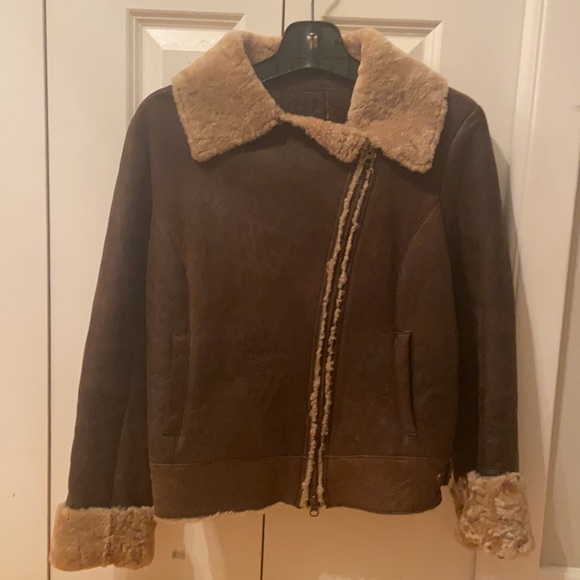 Vintage Aviation Brown leather and Beige Shearling GAP  jacket in size SMALL - Picture 7 of 7